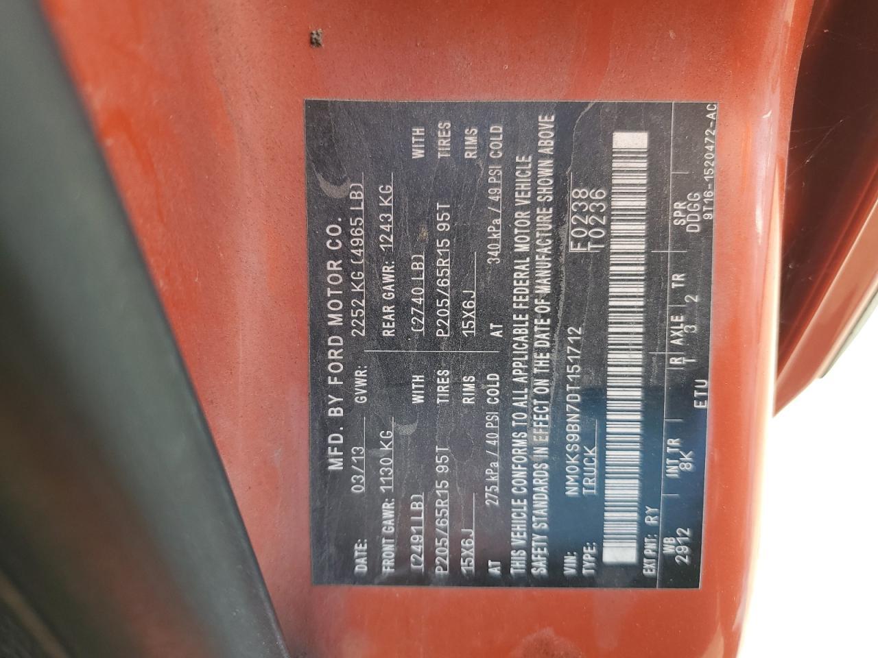 2013 Ford Transit Connect Xlt Copart, lot number: 56149825, vin: NM0KS9BN7DT151712. Thumbnail 13