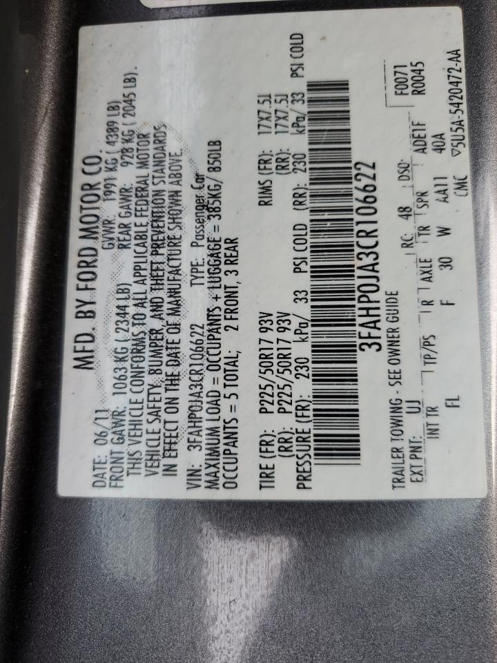 2012 Ford Fusion Sel Copart, lot number: 56330425, vin: 3FAHP0JA3CR106622. Thumbnail 13