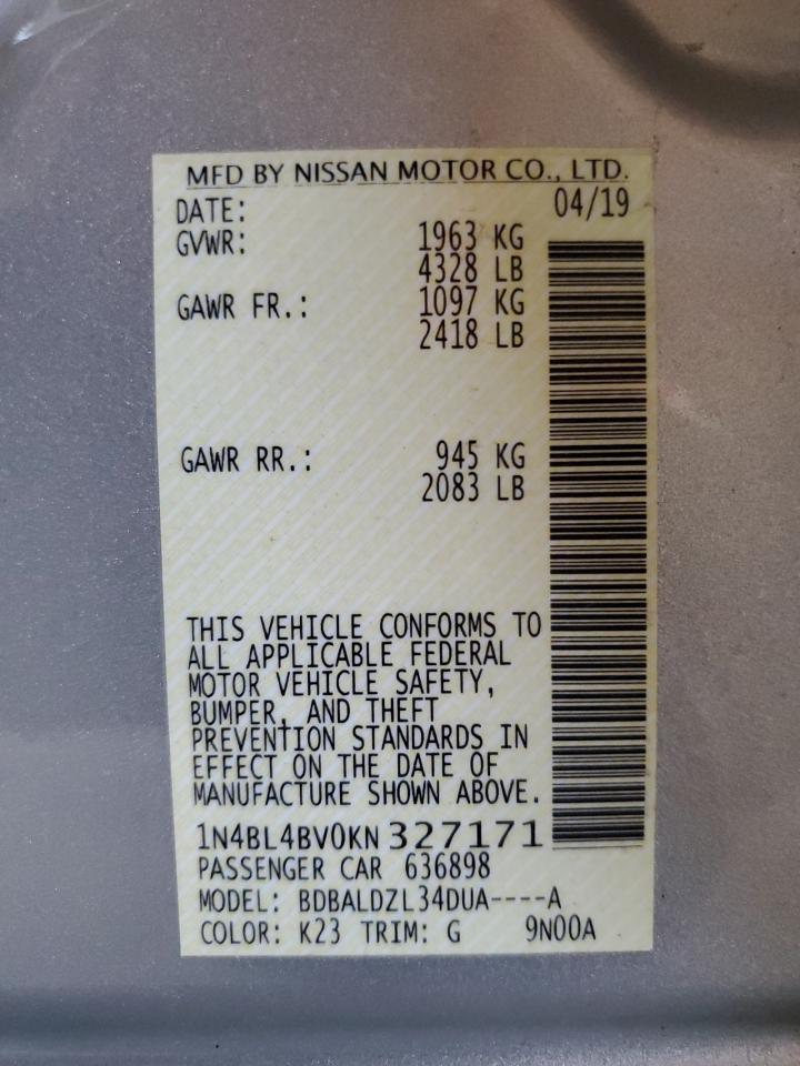 2019 Nissan Altima S Copart, lot number: 56666305, vin: 1N4BL4BV0KN327171. Thumbnail 12