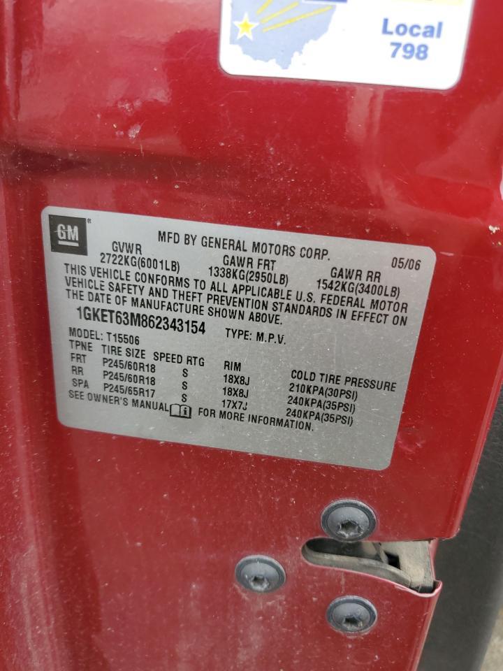 2006 GMC Envoy Denali Copart, lot number: 58845615, vin: 1GKET63M862343154. Thumbnail 13