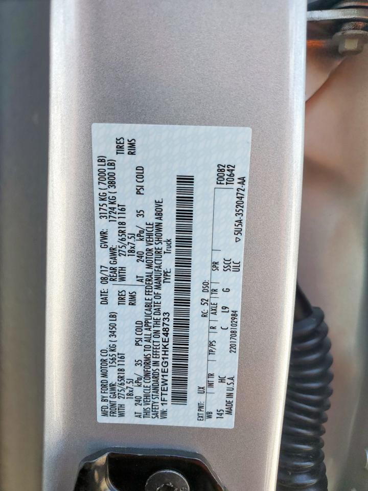 2017 Ford F150 Supercrew Copart, lot number: 55901415, vin: 1FTEW1EG1HKE48733. Thumbnail 12