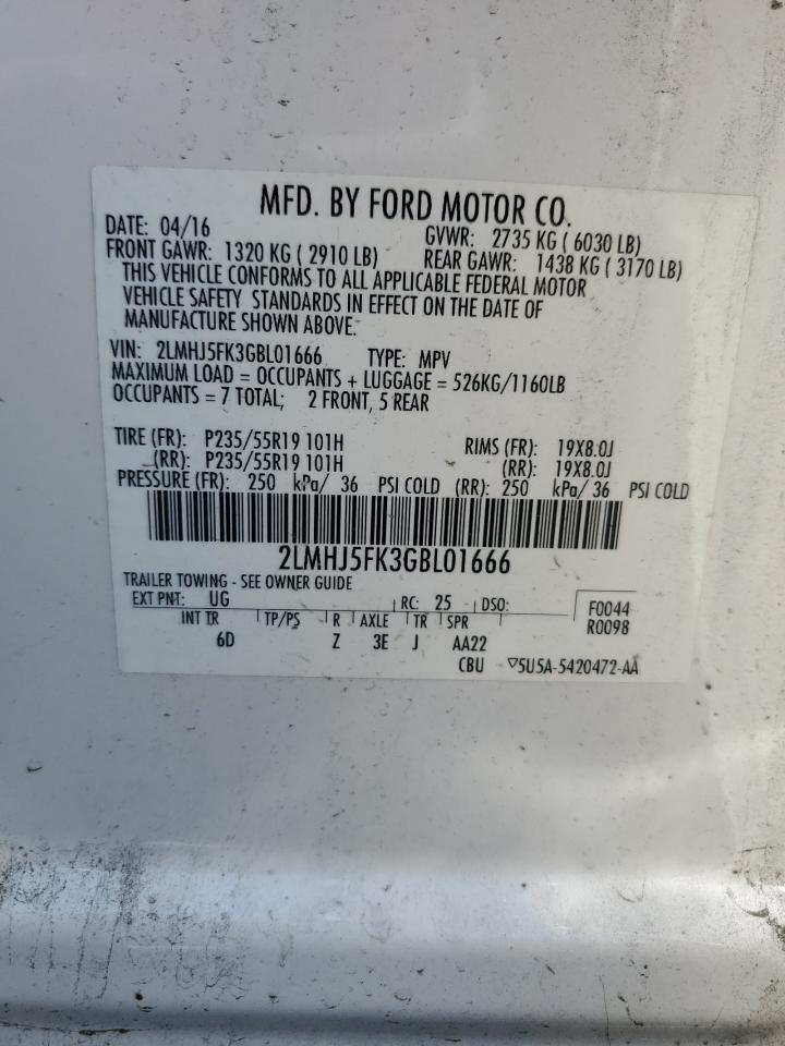 2016 Lincoln Mkt Copart, lot number: 58406545, vin: 2LMHJ5FK3GBL01666. Thumbnail 14