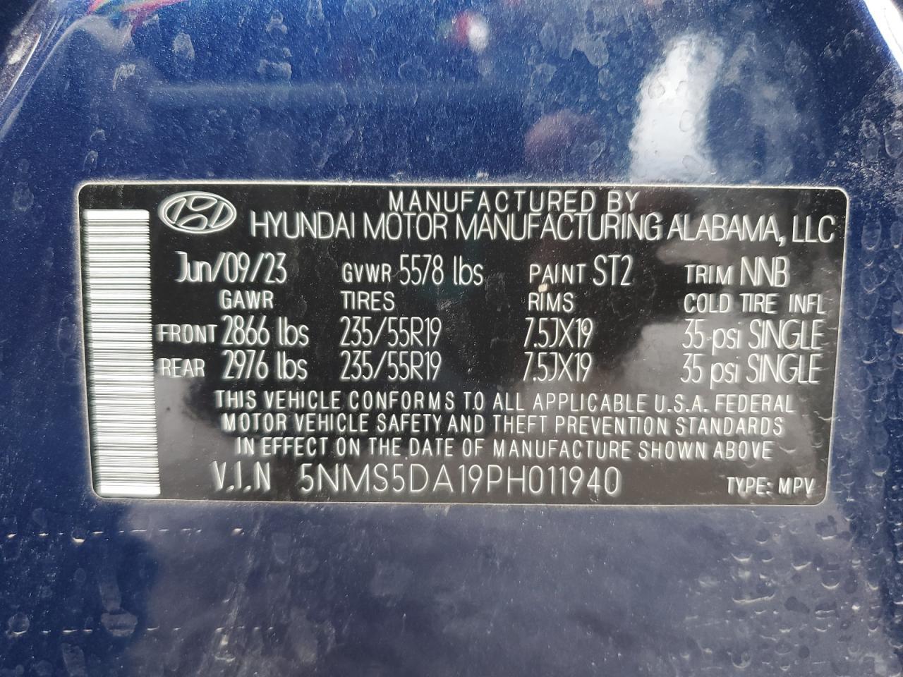 2023 Hyundai Santa Fe Limited Copart, lot number: 55339365, vin: 5NMS5DA19PH011940. Thumbnail 14