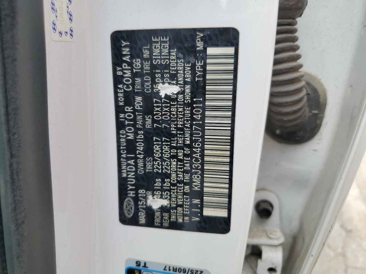 2018 Hyundai Tucson Sel Copart, lot number: 56157165, vin: KM8J3CA46JU714011. Thumbnail 13