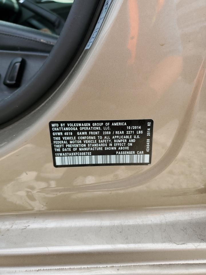2015 Volkswagen Passat S Copart, lot number: 56024905, vin: 1VWAS7A3XFC035732. Thumbnail 12