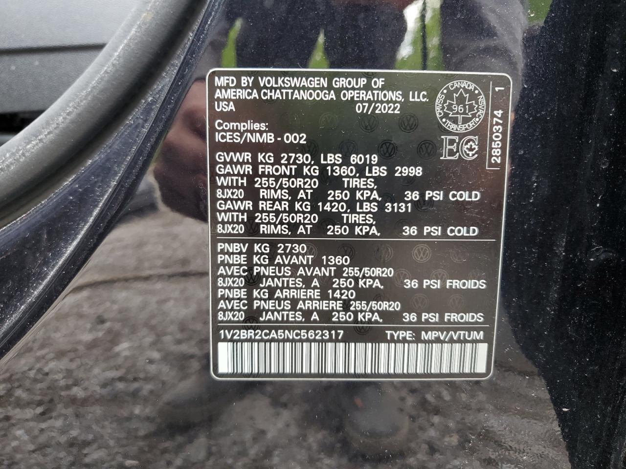 2022 Volkswagen Atlas Sel Copart, lot number: 59001225, vin: 1V2BR2CA5NC562317. Thumbnail 13