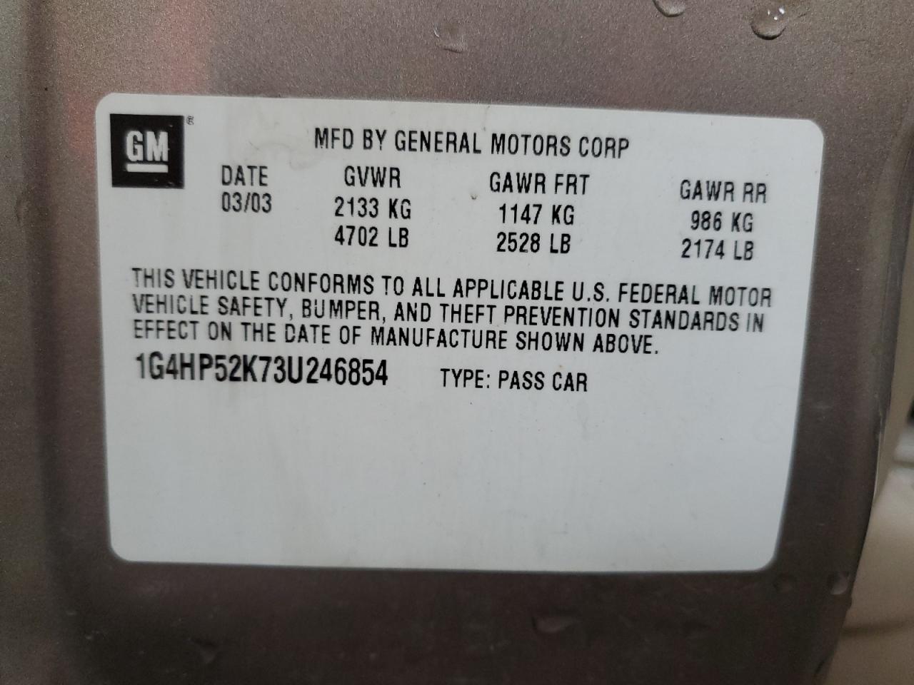 2003 Buick Lesabre Custom Copart, lot number: 59107575, vin: 1G4HP52K73U246854. Thumbnail 12