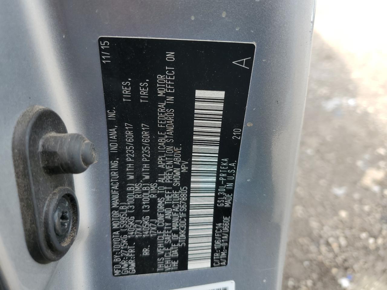 2015 Toyota Sienna Le Copart, lot number: 56421605, vin: 5TDKK3DC1FS678805. Thumbnail 13