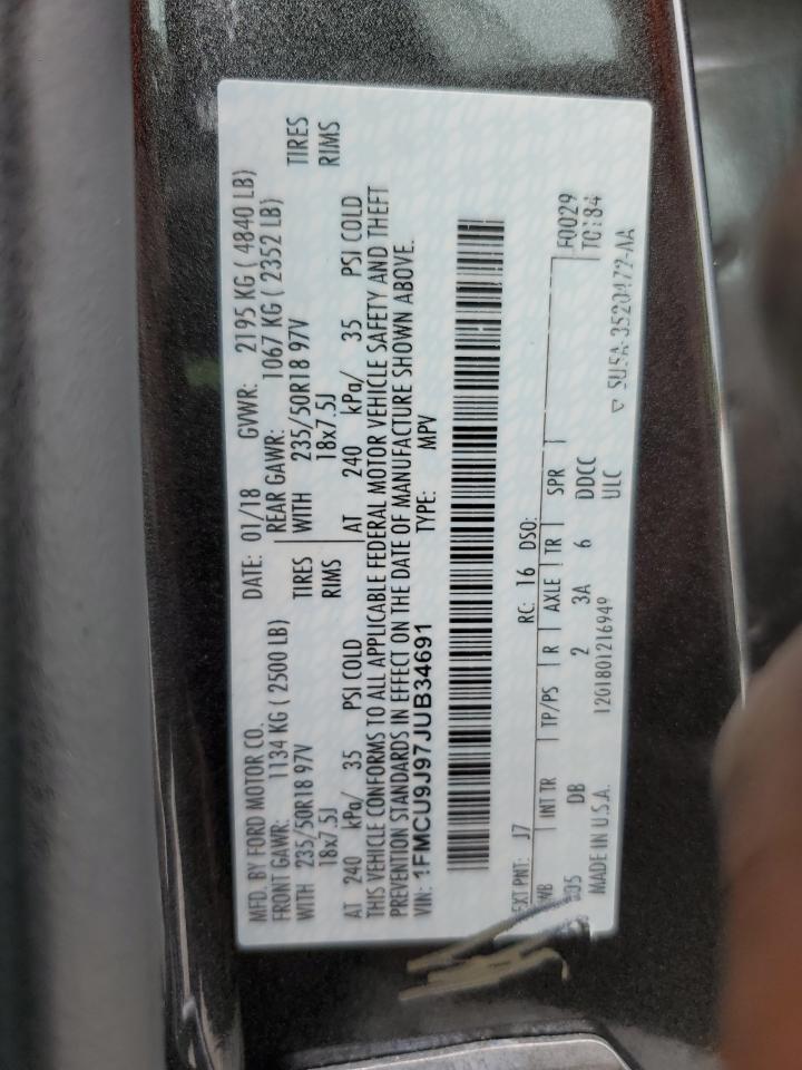 2018 Ford Escape Titanium Copart, lot number: 56404625, vin: 1FMCU9J97JUB34691. Thumbnail 13