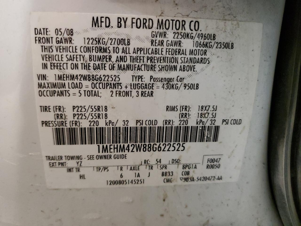 2008 Mercury Sable Premier Copart, lot number: 58649965, vin: 1MEHM42W88G622525. Thumbnail 12