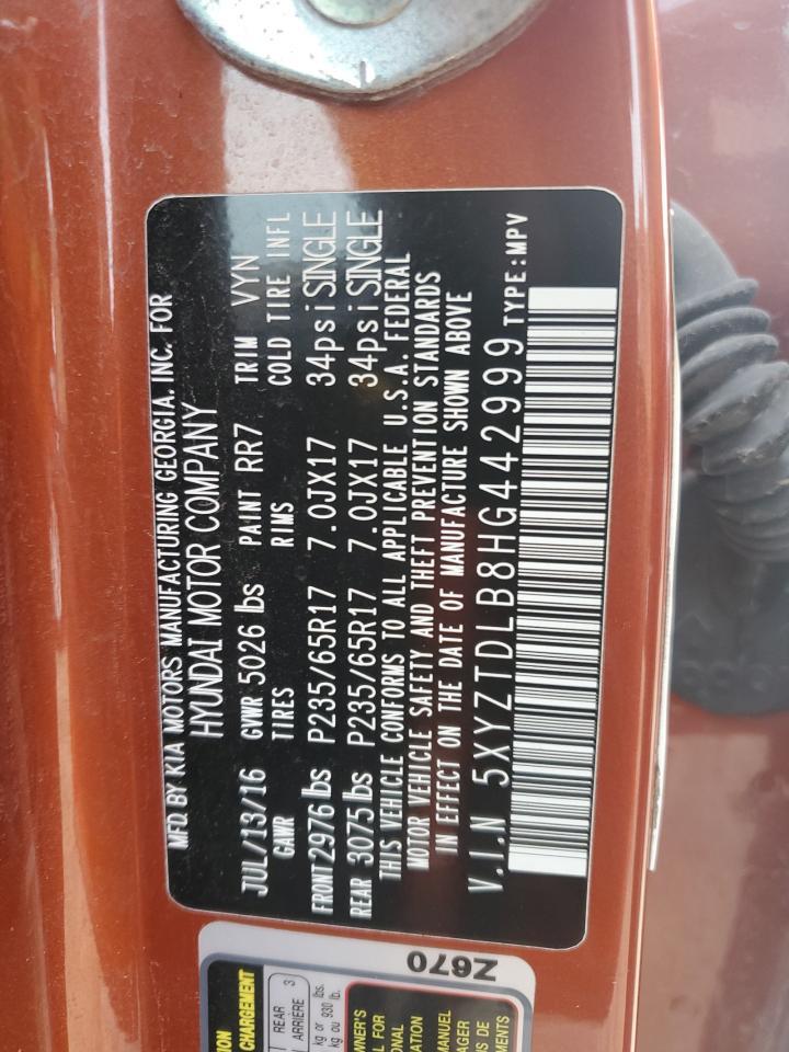 2017 Hyundai Santa Fe Sport Copart, lot number: 58805795, vin: 5XYZTDLB8HG442999. Thumbnail 13