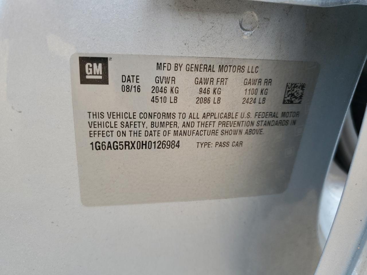 2017 Cadillac Ats Copart, lot number: 58785985, vin: 1G6AG5RX0H0126984. Thumbnail 12