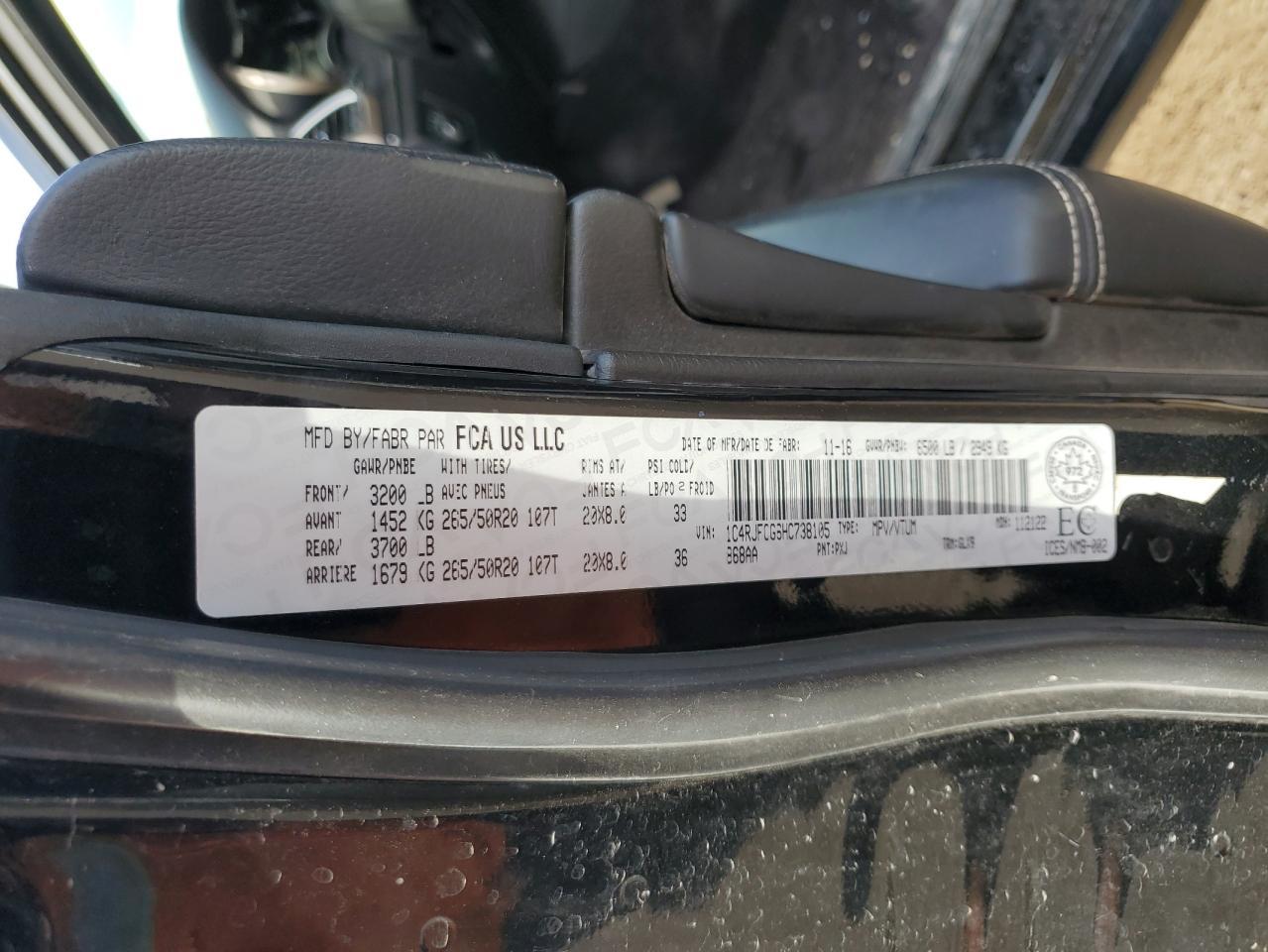 2017 Jeep Grand Cherokee Overland Copart, lot number: 58097365, vin: 1C4RJFCG6HC738105. Thumbnail 12