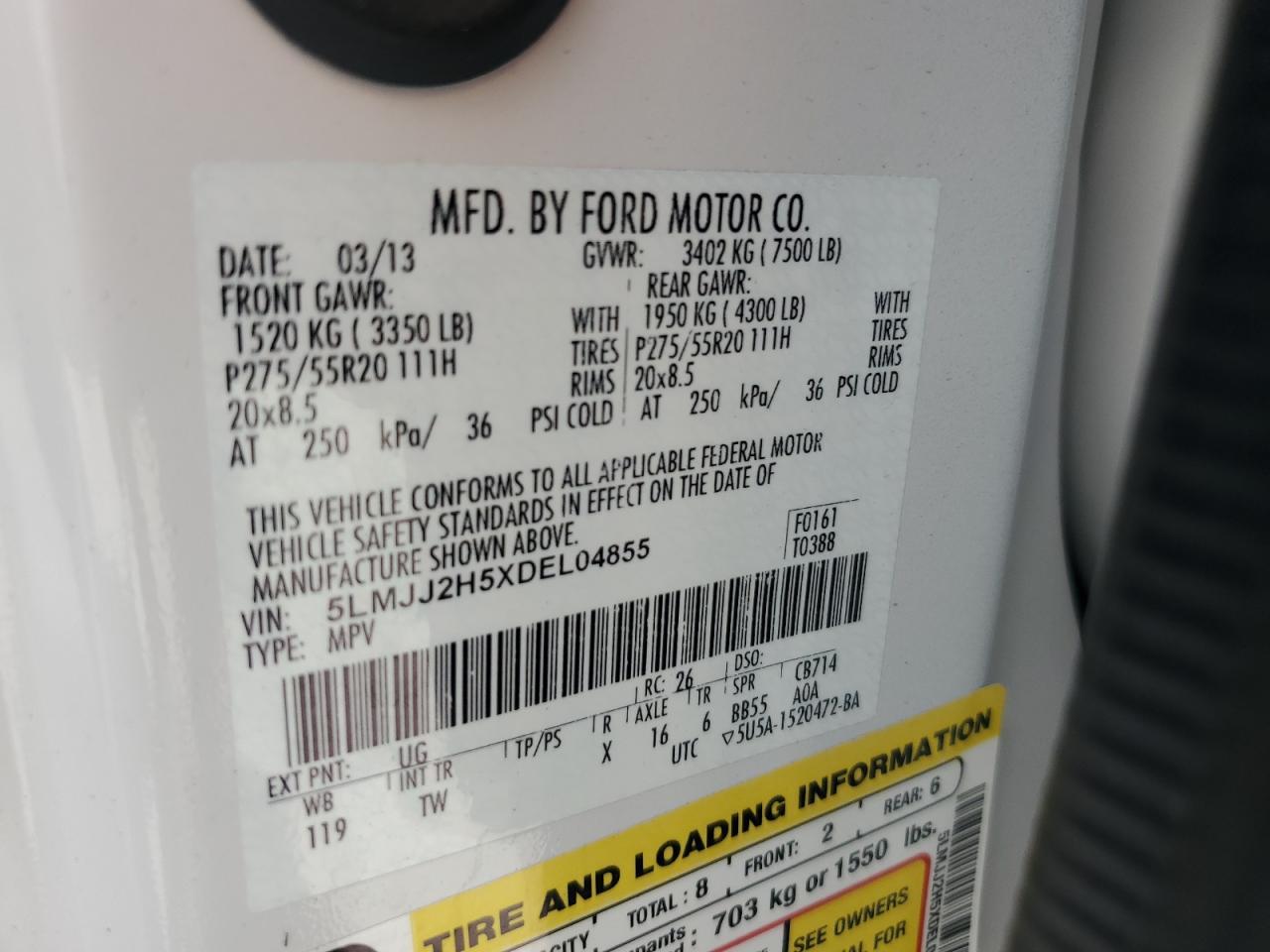 2013 Lincoln Navigator Copart, lot number: 59012025, vin: 5LMJJ2H5XDEL04855. Thumbnail 13