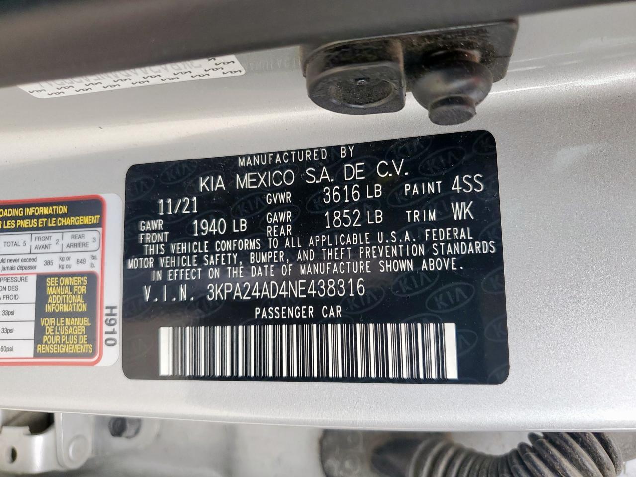 2022 Kia Rio Lx Copart, lot number: 55670515, vin: 3KPA24AD4NE438316. Thumbnail 13