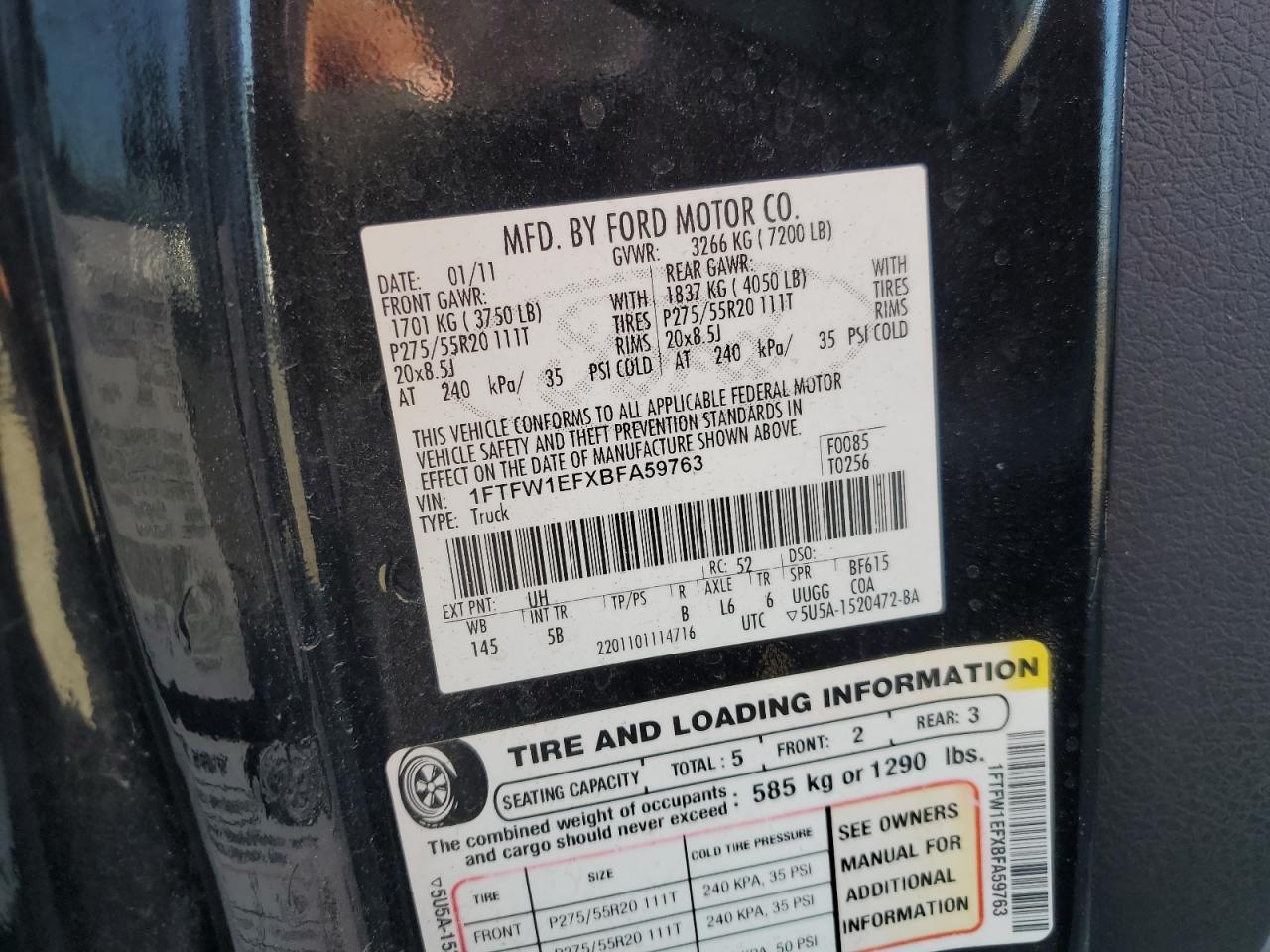 2011 Ford F150 Supercrew Copart, lot number: 56565955, vin: 1FTFW1EFXBFA59763. Thumbnail 12