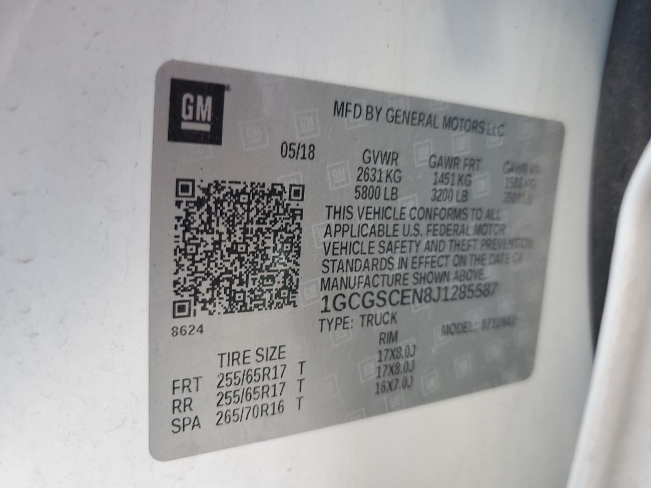 2018 Chevrolet Colorado Lt Copart, lot number: 56185835, vin: 1GCGSCEN8J1285587. Thumbnail 12