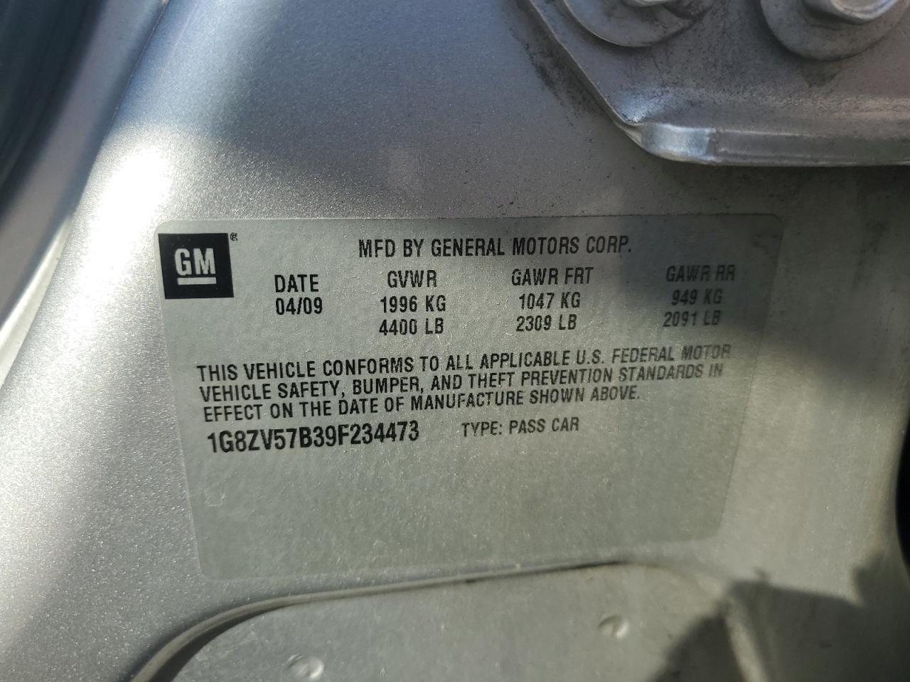 2009 Saturn Aura Xr Copart, lot number: 56004655, vin: 1G8ZV57B39F234473. Thumbnail 12