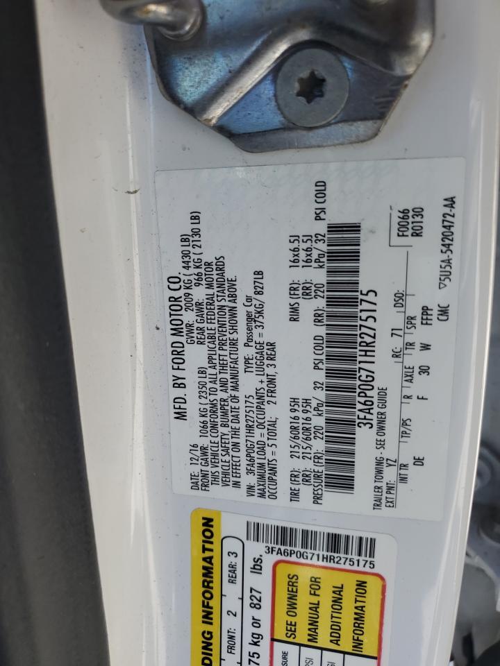 2017 Ford Fusion S Copart, lot number: 56817795, vin: 3FA6P0G71HR275175. Thumbnail 12