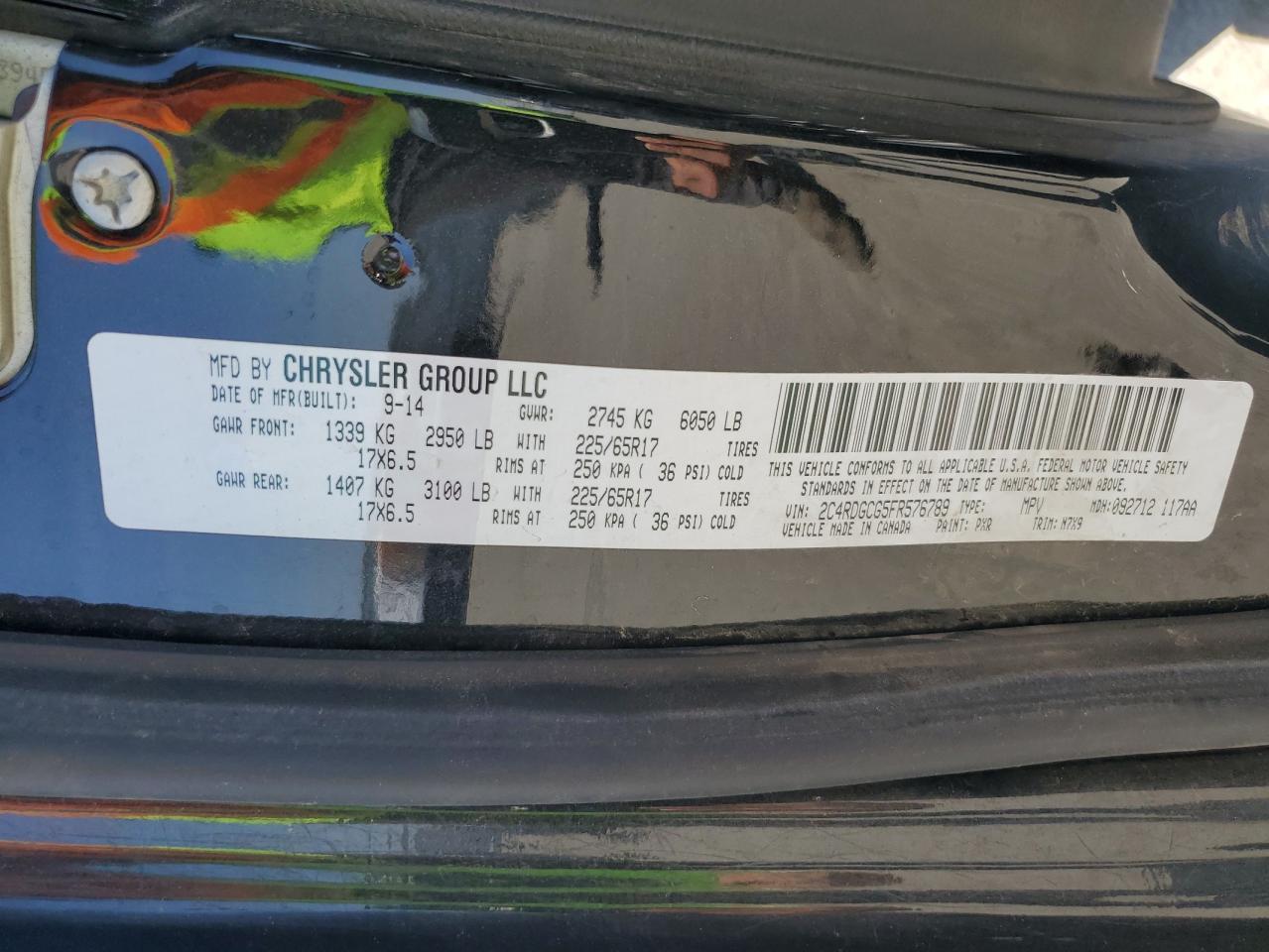 2015 Dodge Grand Caravan Sxt Copart, lot number: 59192365, vin: 2C4RDGCG5FR576789. Thumbnail 13