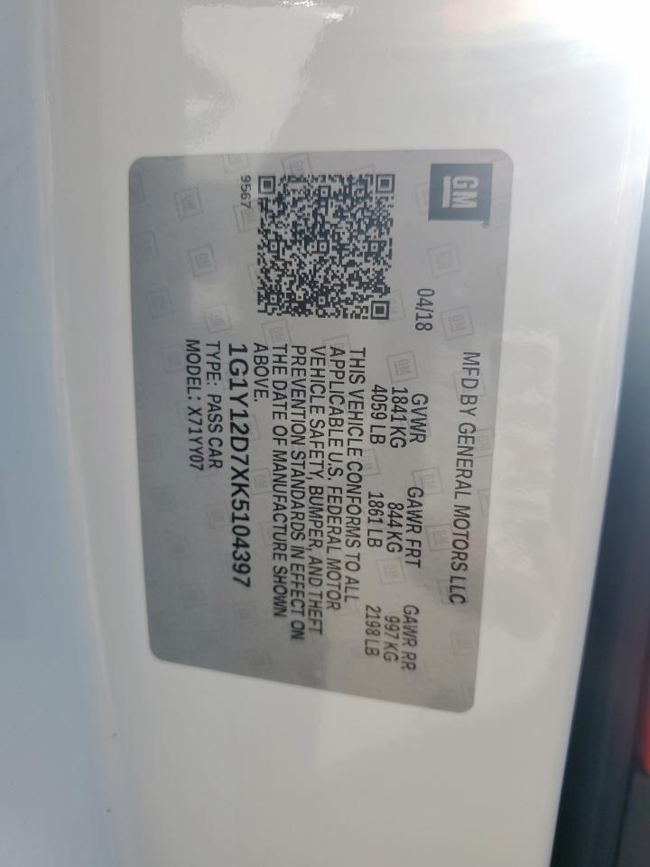 2019 Chevrolet Corvette Grand Sport 3Lt Copart, lot number: 55935955, vin: 1G1Y12D7XK5104397. Thumbnail 12