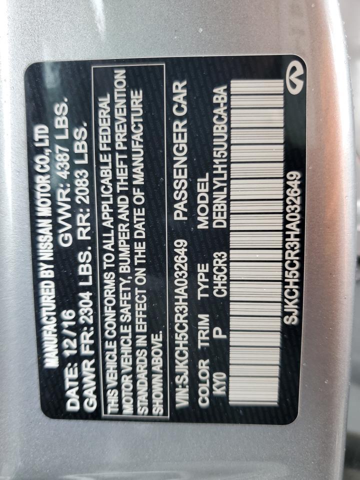 2017 Infiniti Qx30 Base Copart, lot number: 58078455, vin: SJKCH5CR3HA032649. Thumbnail 14