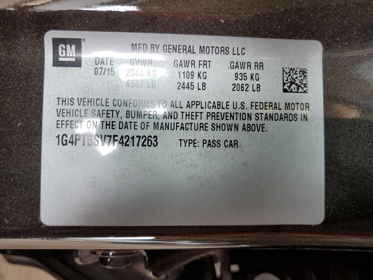 2015 Buick Verano Premium Copart, lot number: 56500535, vin: 1G4PT5SV7F4217263. Thumbnail 12