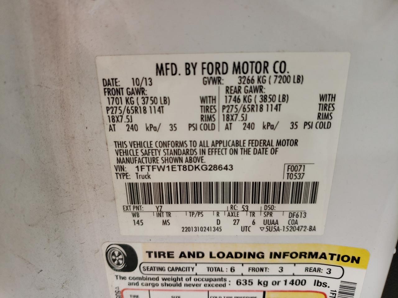 2013 Ford F150 Supercrew Copart, lot number: 56205735, vin: 1FTFW1ET8DKG28643. Thumbnail 12