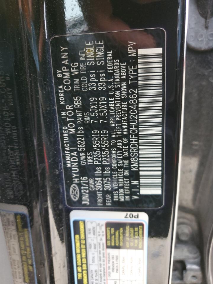 2017 Hyundai Santa Fe Se Ultimate Copart, lot number: 58993345, vin: KM8SRDHF0HU204862. Thumbnail 13