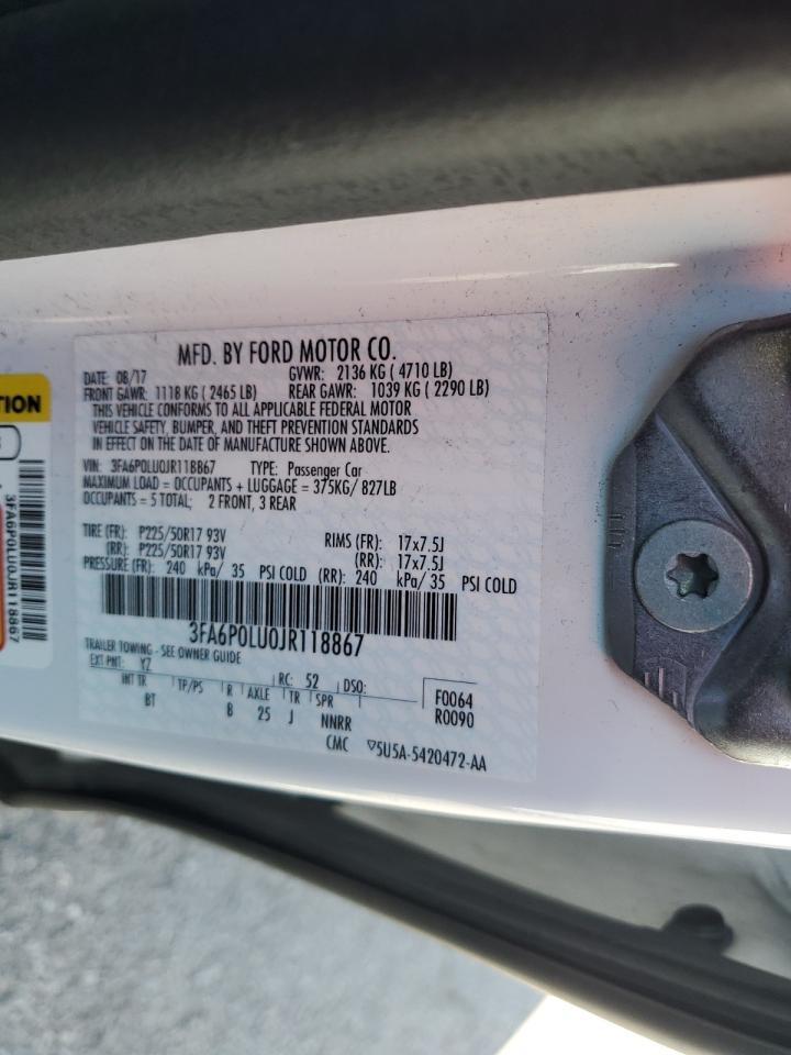 2018 Ford Fusion Se Hybrid Copart, lot number: 54029675, vin: 3FA6P0LU0JR118867. Thumbnail 12