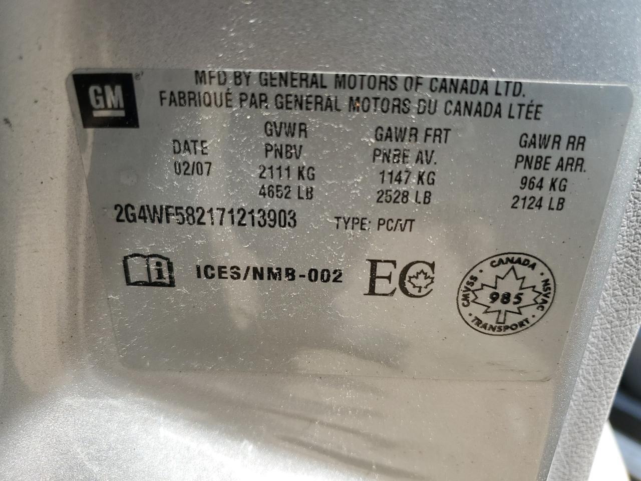 2007 Buick Allure Cx Copart, lot number: 57092385, vin: 2G4WF582171213903. Thumbnail 13