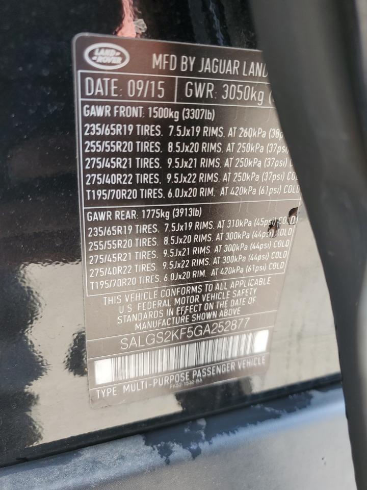 2016 Land Rover Range Rover Hse Copart, lot number: 58972055, vin: SALGS2KF5GA252877. Thumbnail 13