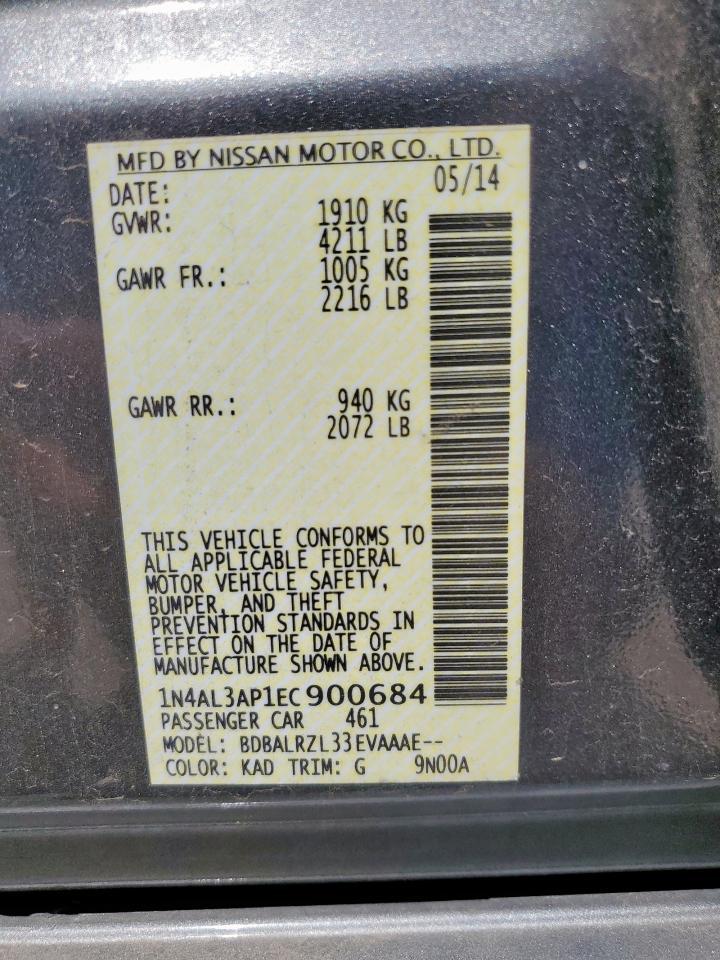 2014 Nissan Altima 2.5 Copart, lot number: 56335885, vin: 1N4AL3AP1EC900684. Thumbnail 13