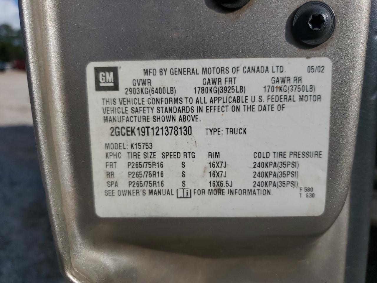 2002 Chevrolet Silverado K1500 Copart, lot number: 56278915, vin: 2GCEK19T121378130. Thumbnail 12