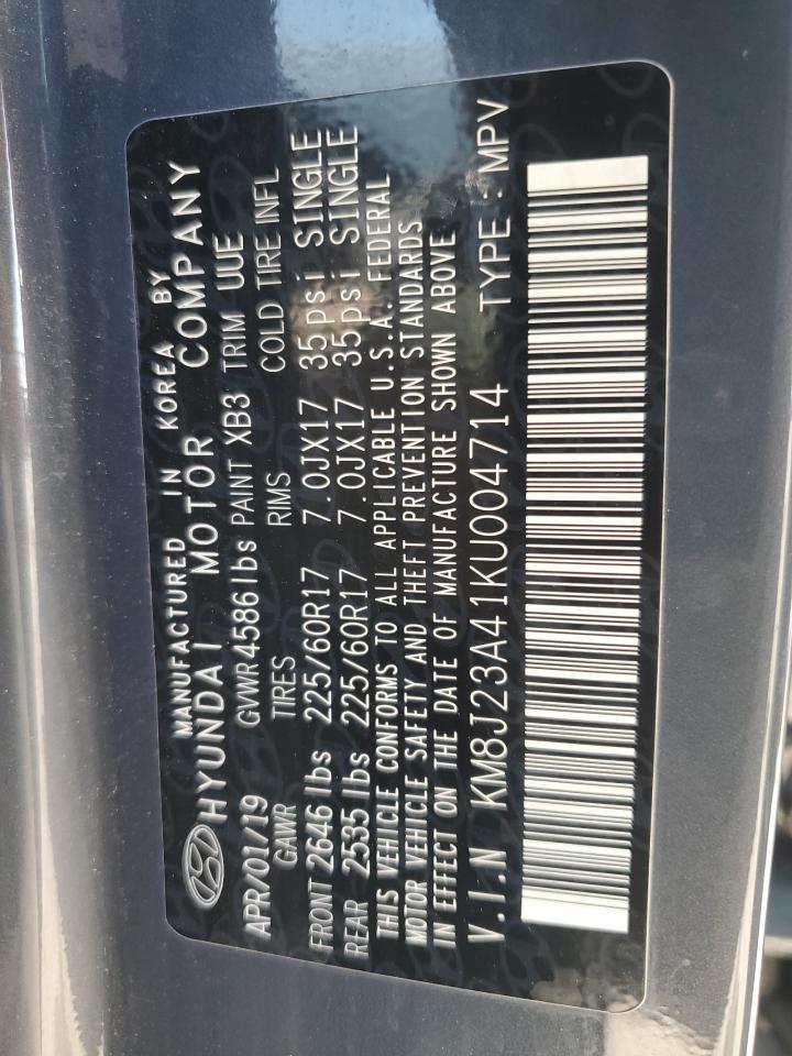 2019 Hyundai Tucson Se Copart, lot number: 58477525, vin: KM8J23A41KU004714. Thumbnail 12
