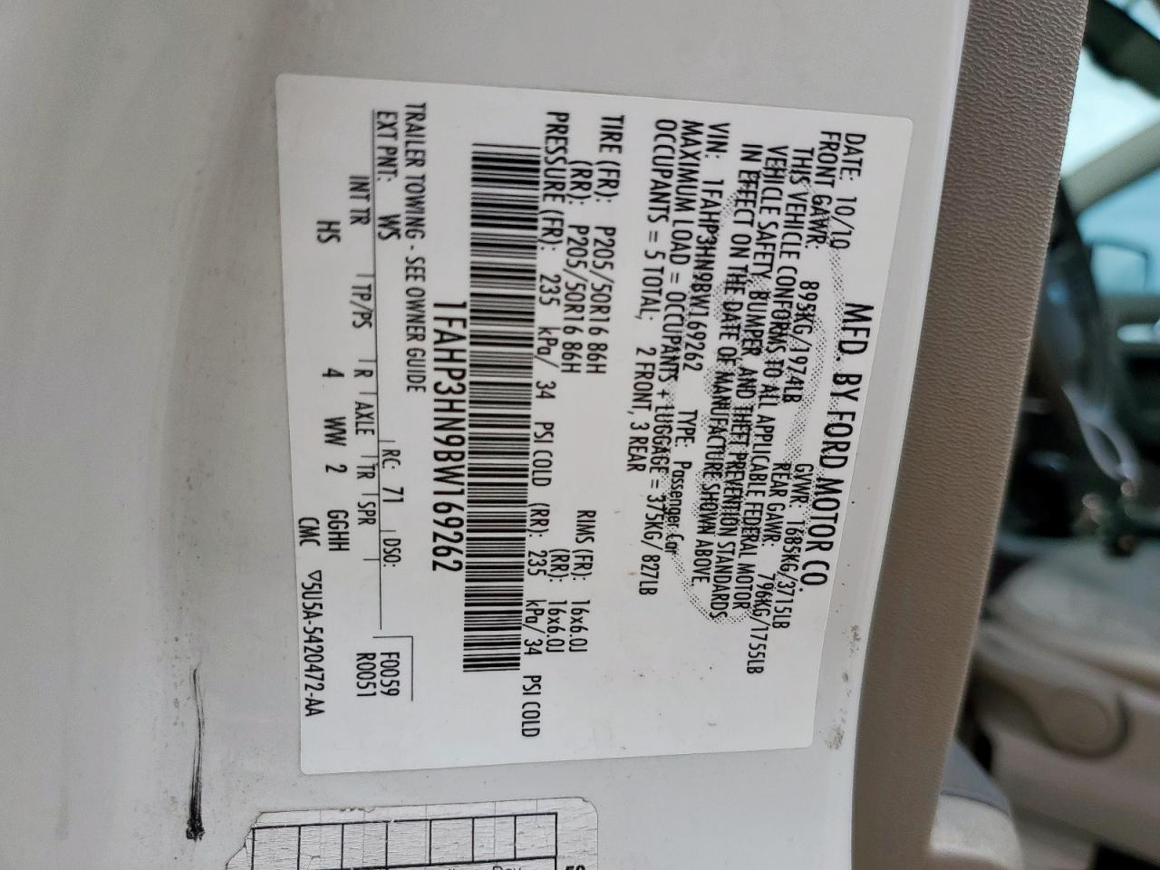 2011 Ford Focus Sel Copart, lot number: 59022365, vin: 1FAHP3HN9BW169262. Thumbnail 13