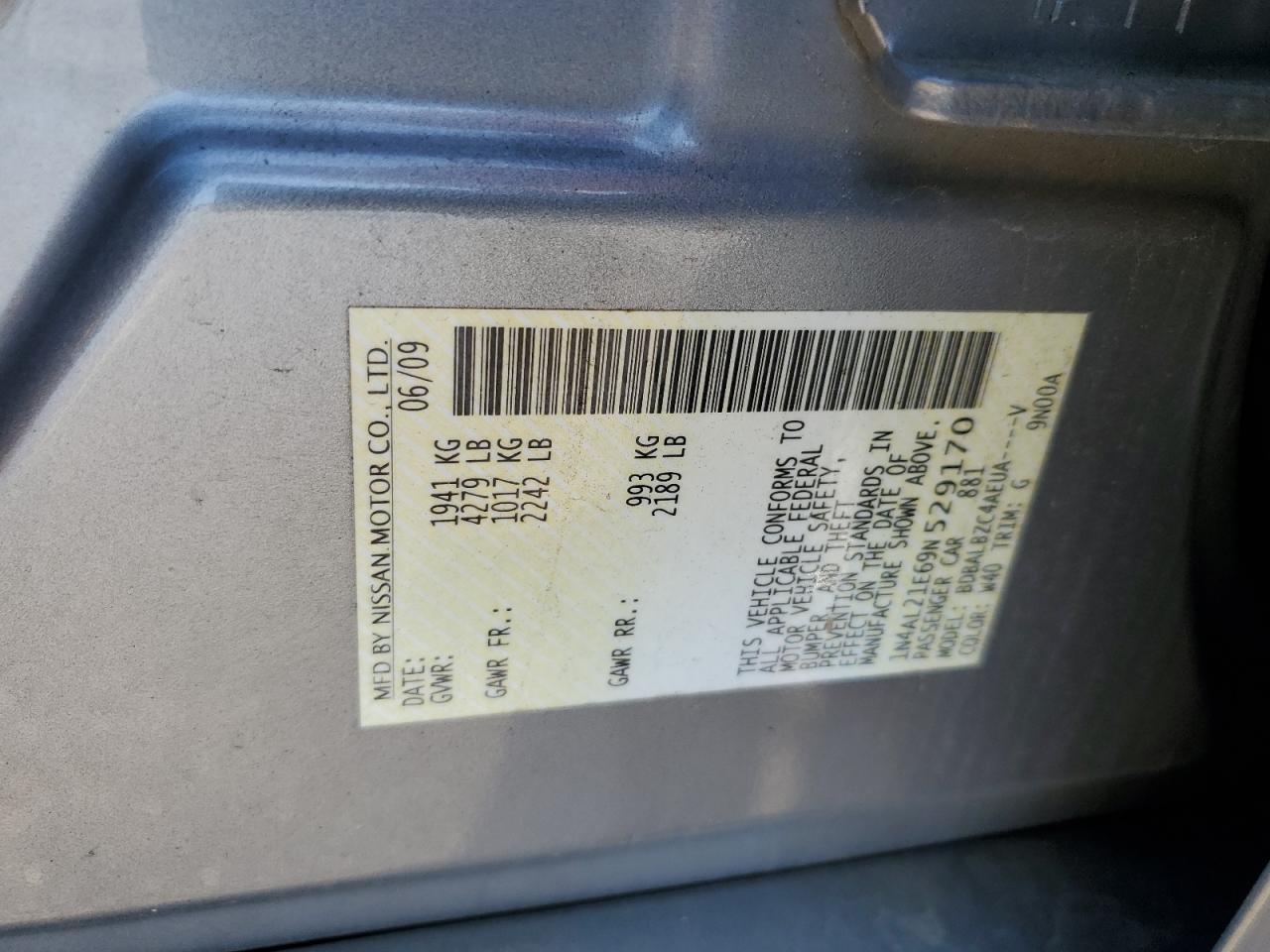 2009 Nissan Altima 2.5 Copart, lot number: 56414475, vin: 1N4AL21E69N529170. Thumbnail 12