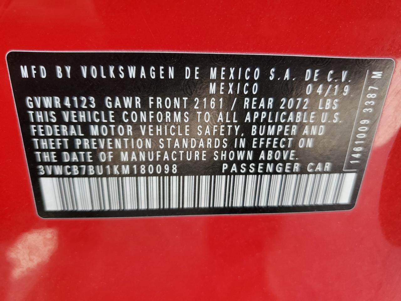 2019 Volkswagen Jetta S Copart, lot number: 56937755, vin: 3VWCB7BU1KM180098. Thumbnail 12