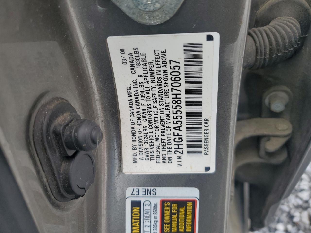 2008 Honda Civic Si Copart, lot number: 55756415, vin: 2HGFA55558H706057. Thumbnail 12