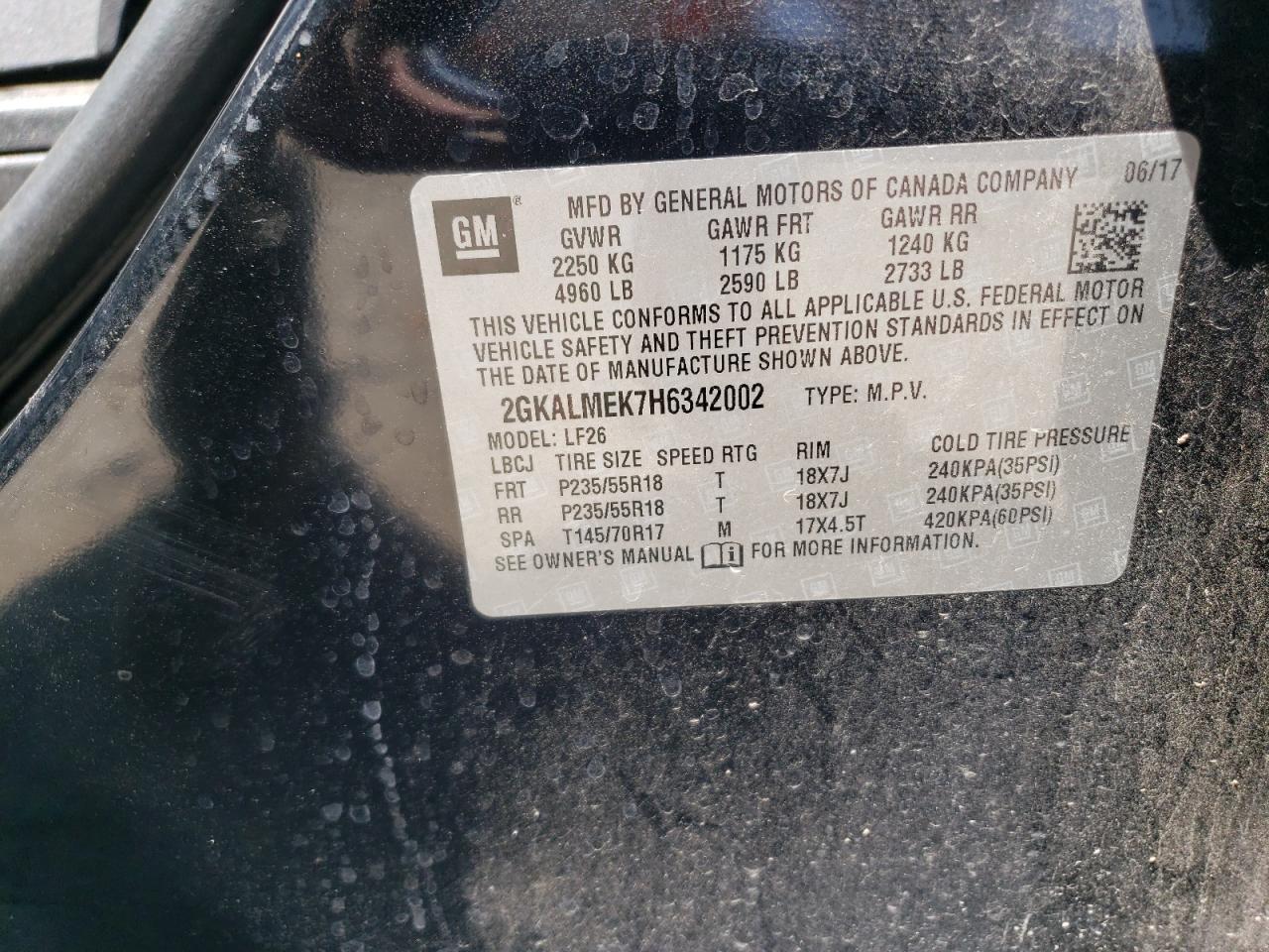 2017 GMC Terrain Sle Copart, lot number: 55961045, vin: 2GKALMEK7H6342002. Thumbnail 12