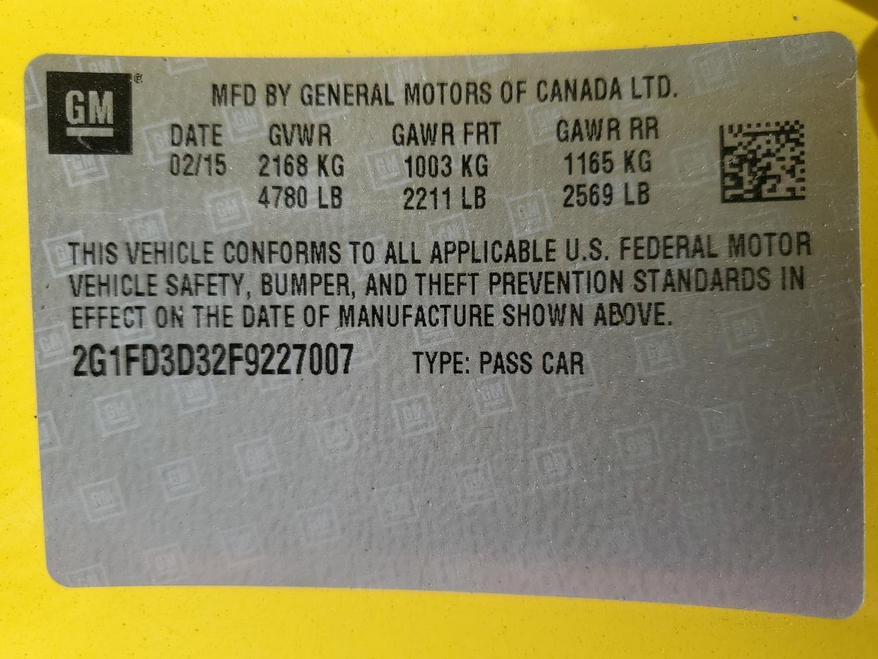 2015 Chevrolet Camaro Lt Copart, lot number: 57641455, vin: 2G1FD3D32F9227007. Thumbnail 12