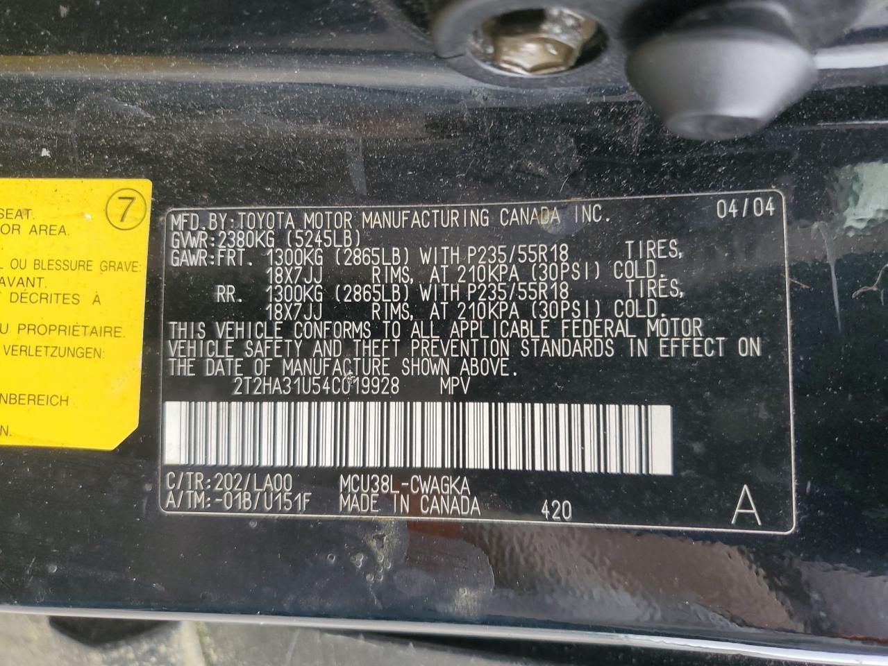 2004 Lexus Rx 330 Copart, lot number: 57718405, vin: 2T2HA31U54C019928. Thumbnail 13