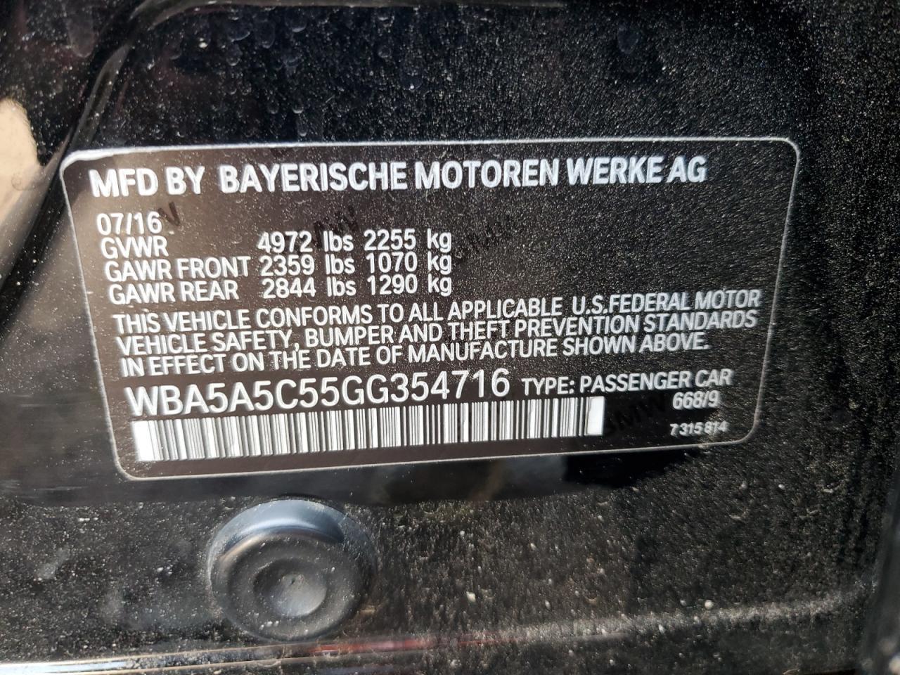 2016 BMW 528 I Copart, lot number: 58797825, vin: WBA5A5C55GG354716. Thumbnail 12