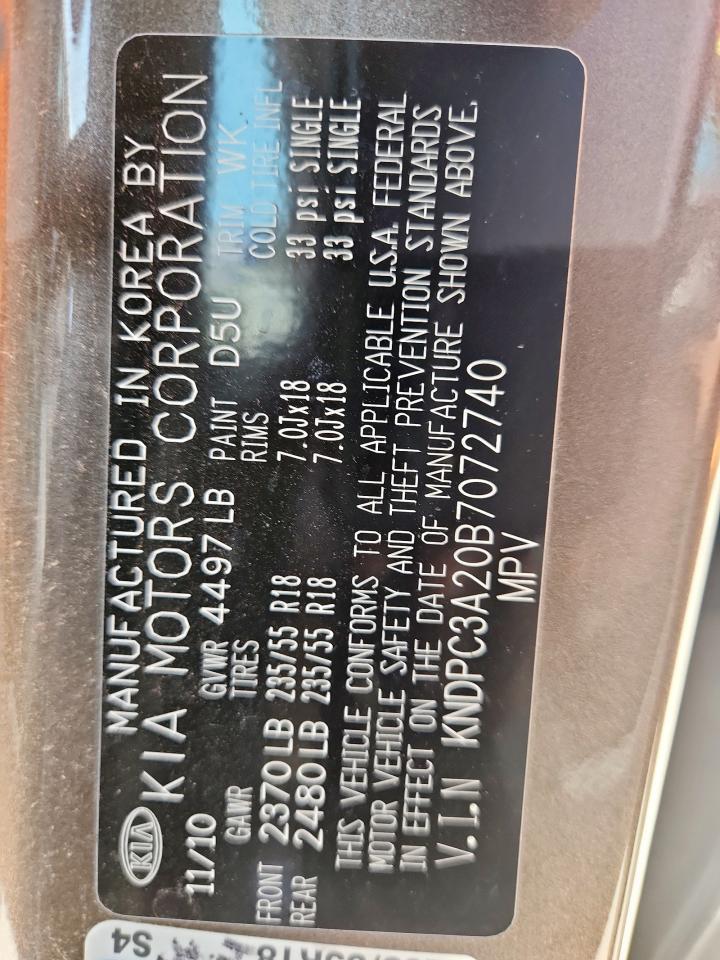 2011 Kia Sportage Ex Copart, lot number: 59103475, vin: KNDPC3A20B7072740. Thumbnail 14