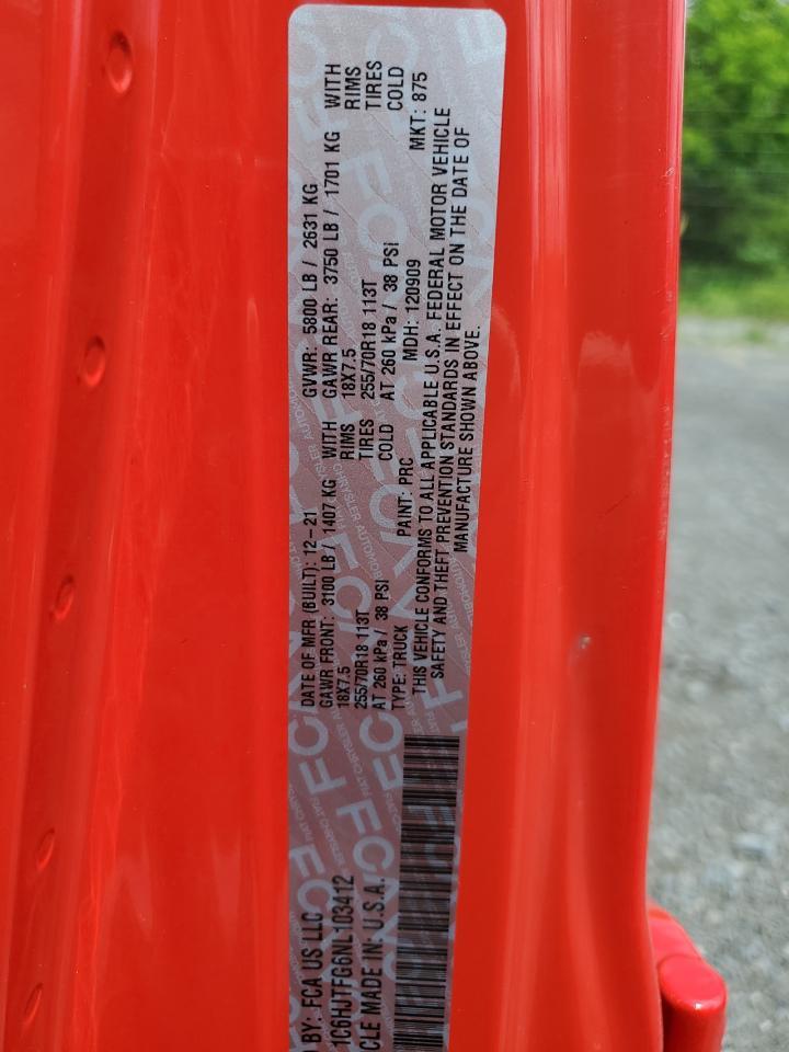 2022 Jeep Gladiator Overland Copart, lot number: 59187975, vin: 1C6HJTFG6NL103412. Thumbnail 12