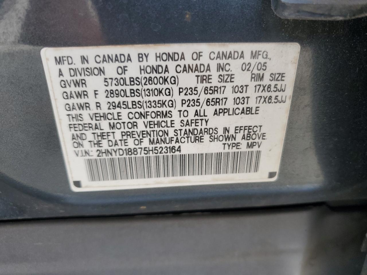 2005 Acura Mdx Touring Copart, lot number: 56415705, vin: 2HNYD18875H523164. Thumbnail 13