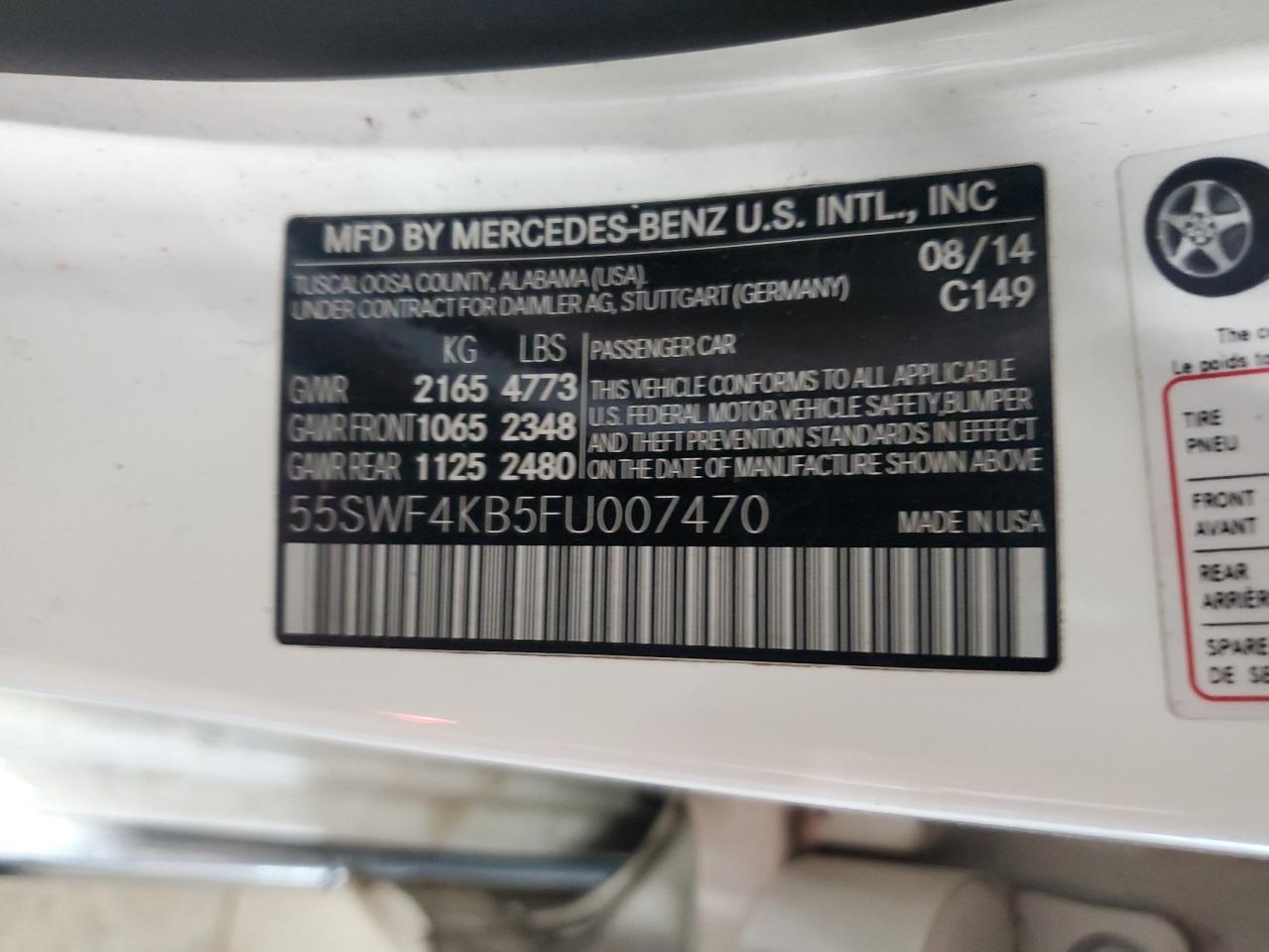 2015 Mercedes-Benz C 300 4Matic Copart, lot number: 59078995, vin: 55SWF4KB5FU007470. Thumbnail 12