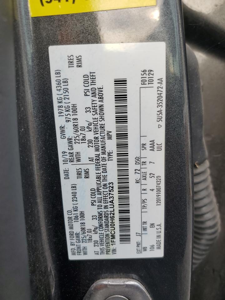 2020 Ford Escape Sel Copart, lot number: 58764985, vin: 1FMCU0H62LUA37523. Thumbnail 12