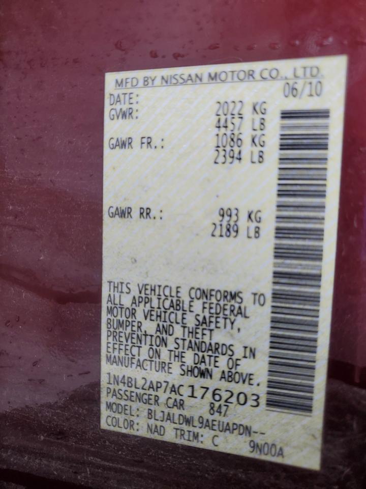 2010 Nissan Altima Sr Copart, lot number: 55983125, vin: 1N4BL2AP7AC176203. Thumbnail 12