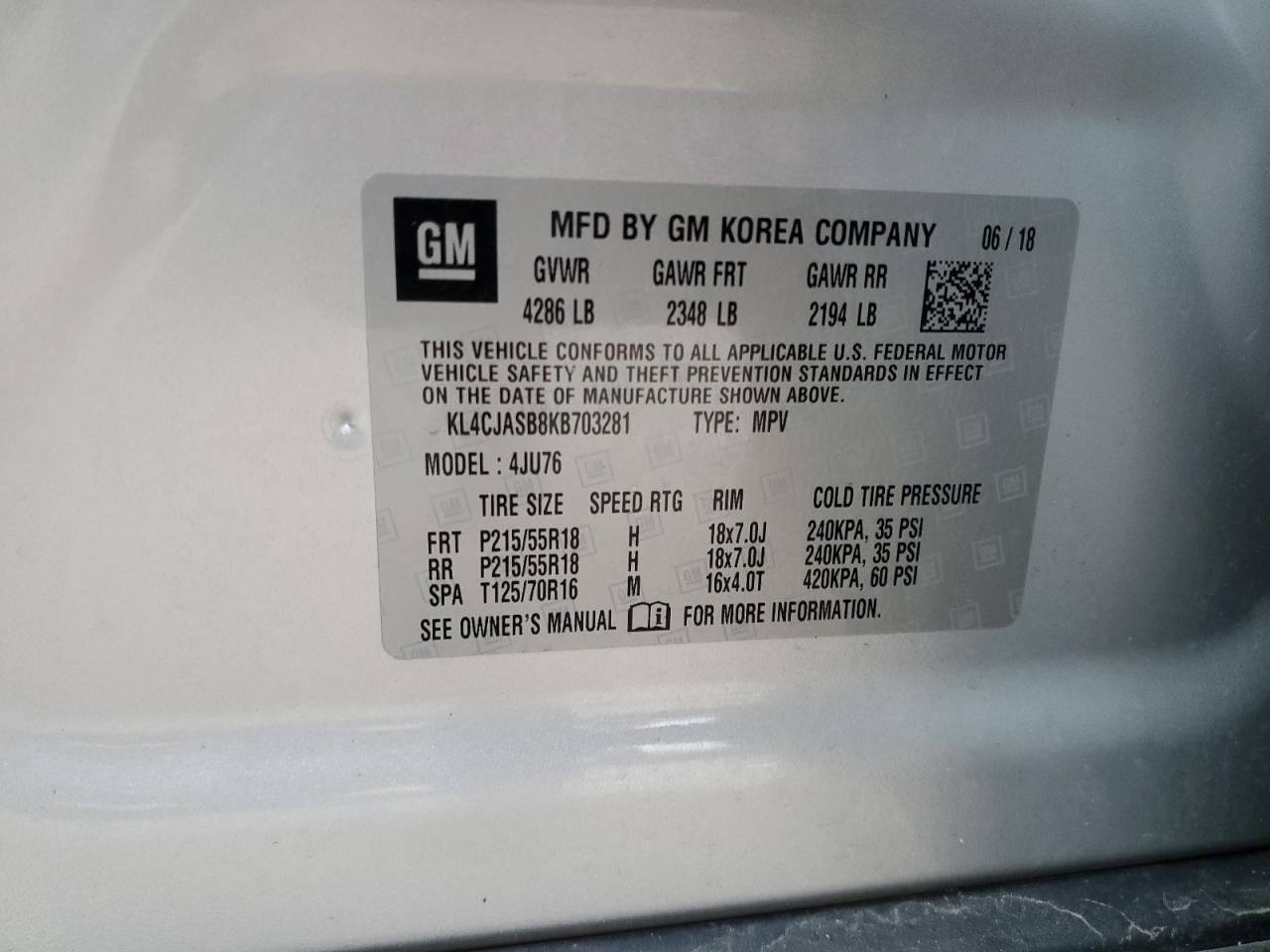 2019 Buick Encore Preferred Copart, lot number: 59175825, vin: KL4CJASB8KB703281. Thumbnail 13